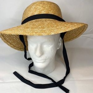 Bioworld Straw Sun Hat Wide Brim With Black Ribbon Decorative Trim NWT